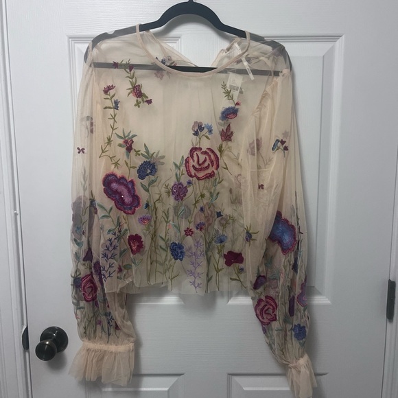 The Layla Long-Sleeve Appliqué Mesh Blouse - Picture 3 of 6